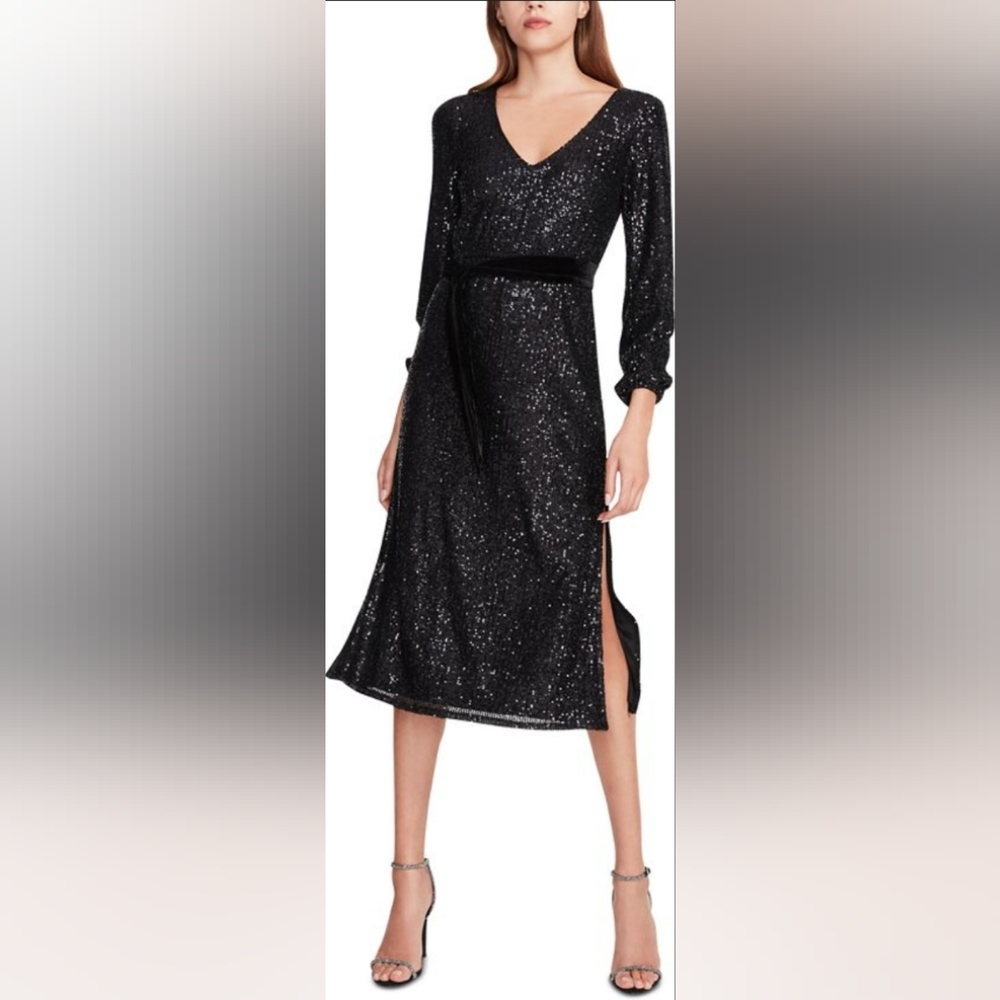 betsey johnson • nwt black sequin long sleeve dress